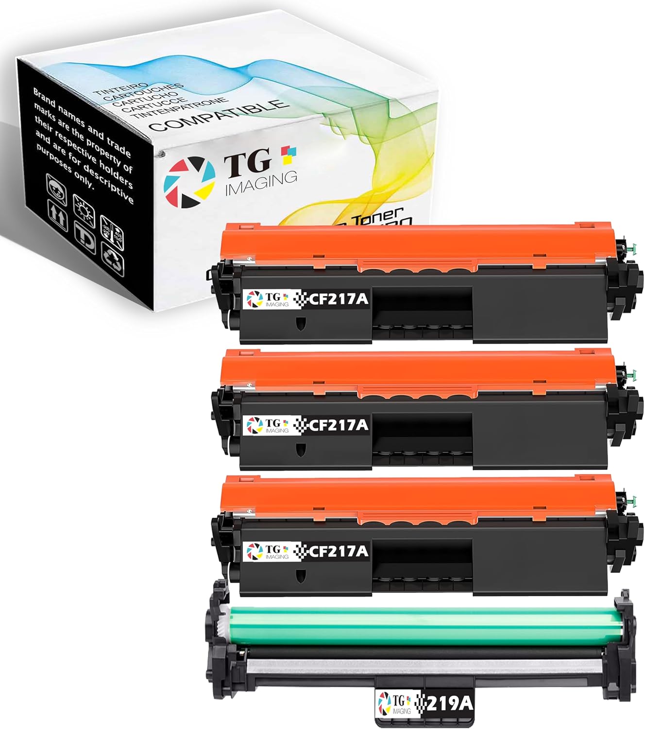 TG Imaging (3xToner + Drum) Compatible CF217A Toner Cartridge and CF219A Drum Unit Replacement for HP 17A 19A Toner for Pro M102 MFP M130 Toner Printer