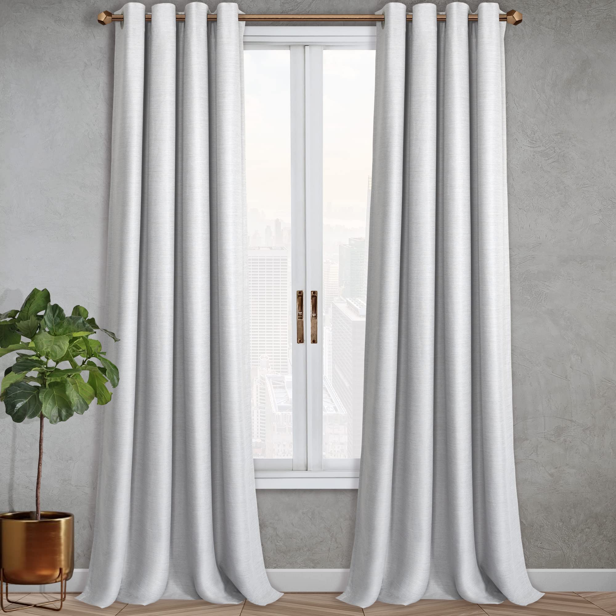 SUN+BLK Kinsley Lined Textured Total Blackout Light Blocking Noise Reducing Grommet Single Curtain Panel, Silver, 52x84