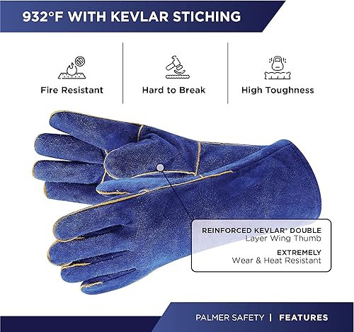 Miniatura 3 de ATERET Guantes de soldadura de 14 pulgadas resistentes al calor y al fuego para Mig Tig barbacoa campamento horno olla chimenea