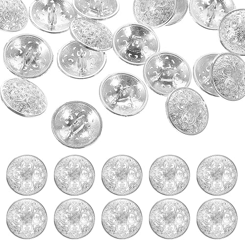 Miniatura 10 de SUPVOX 30 botones metálicos para abrigo chaqueta botón plano redondo de repuesto hebilla hueca suéter de ropa de costura para bricolaje color dorado