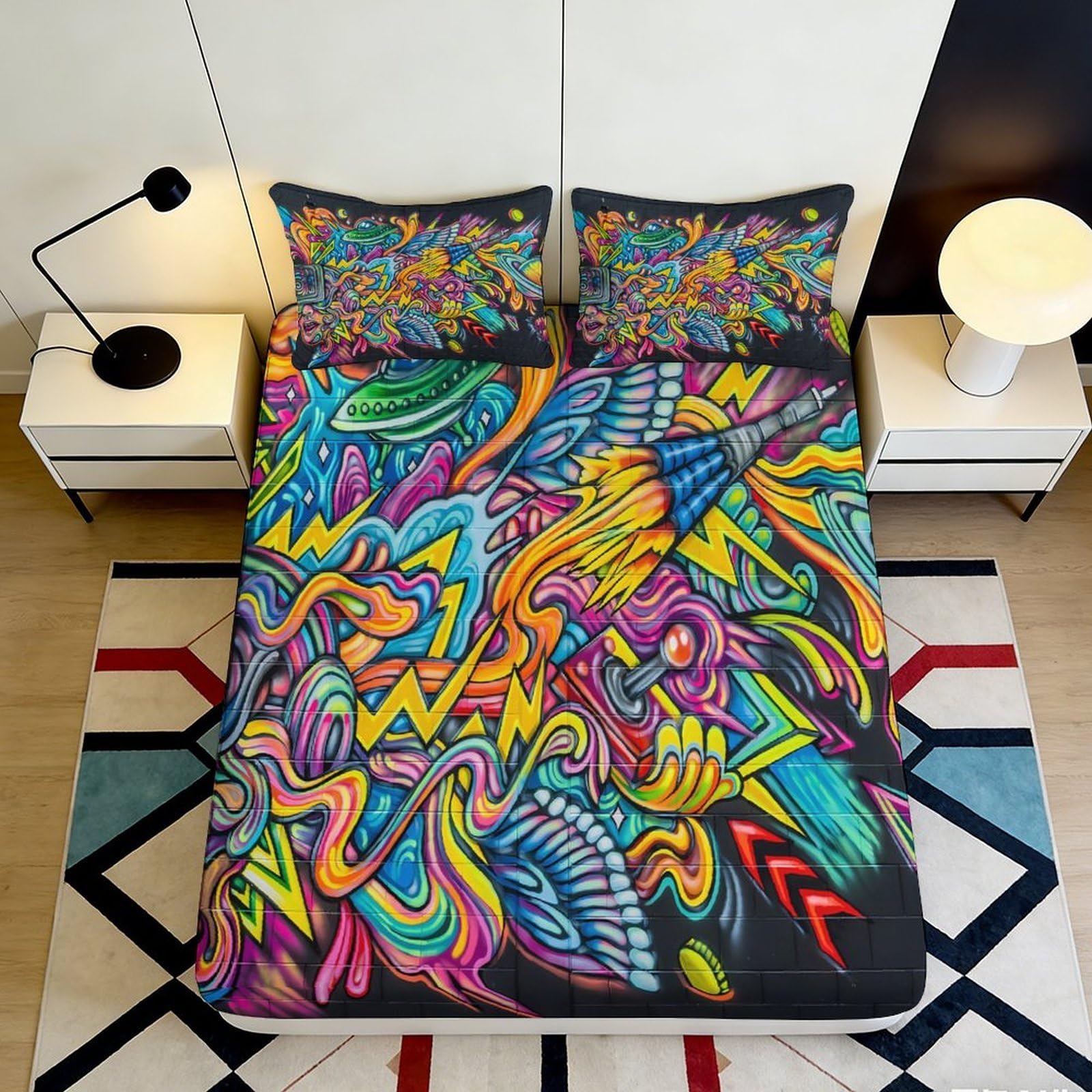 Pnayamiorkfel Style-1 3D Printed Abstract Graffiti Fitted Sheet Microfiber Vibrant Urban Art Mattress Cover Bedroom Decor Easy Care 90X200x25cm