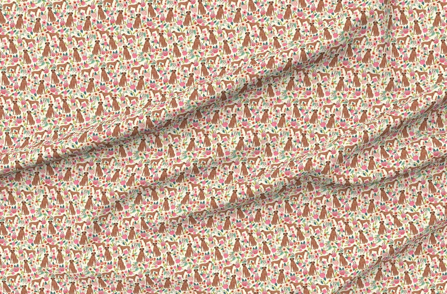 Spoonflower Fabric - Rhodesian Ridgeback Floral Dogs Breeds Beige Pet Pets Florals Portrait Printed on Organic Cotton Sateen Fabric by The Yard - Sewing Quilting Apparel Home Decor