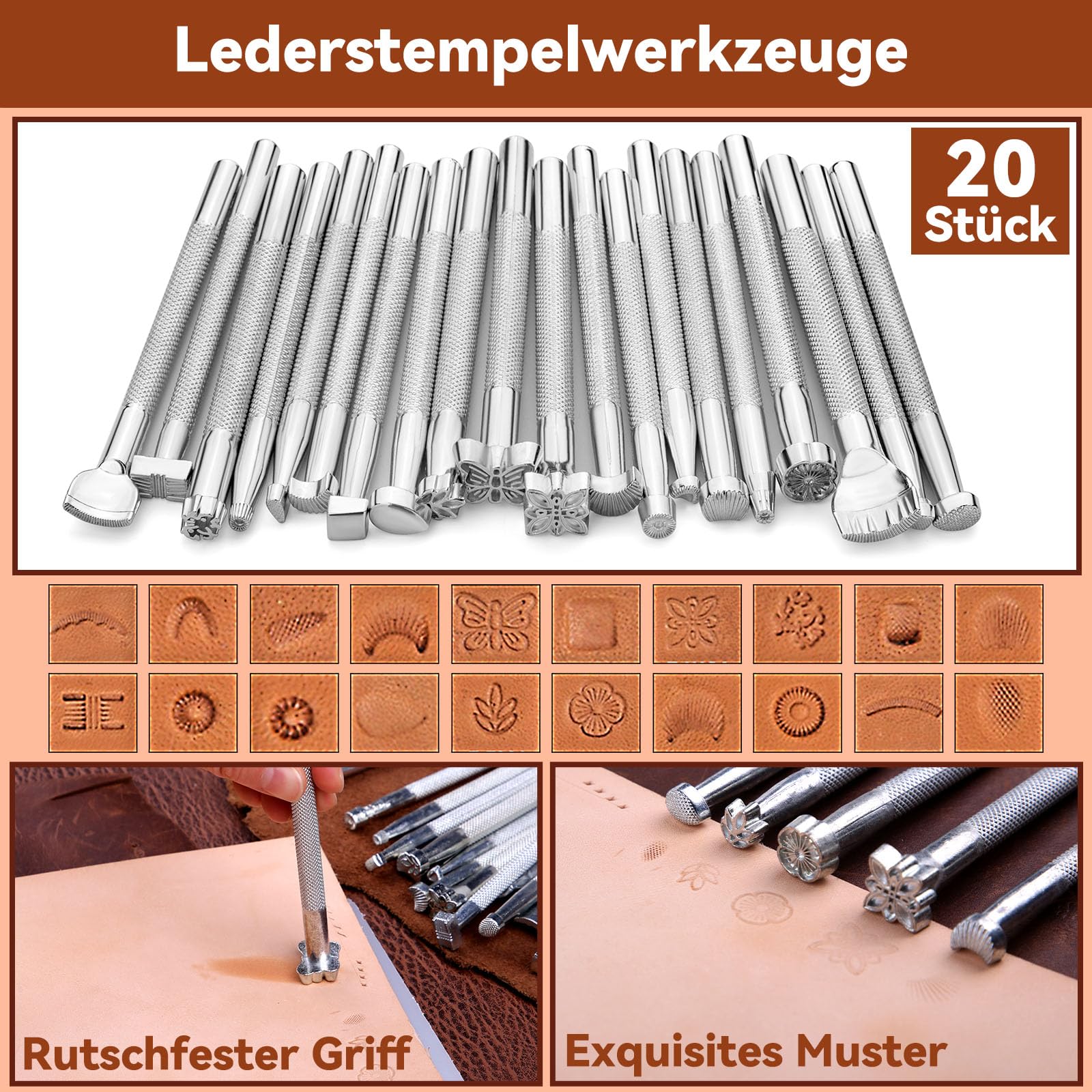 Benlay Leder-Werkzeugset mit Lederhandtasche, Lederhandwerkswerkzeuge mit gewachstem Faden, Druckknopf-Nieten-Schneidematte, Lederwerkzeuge zum Polieren von Leder, Nähen, Schnitzen und Schneiden