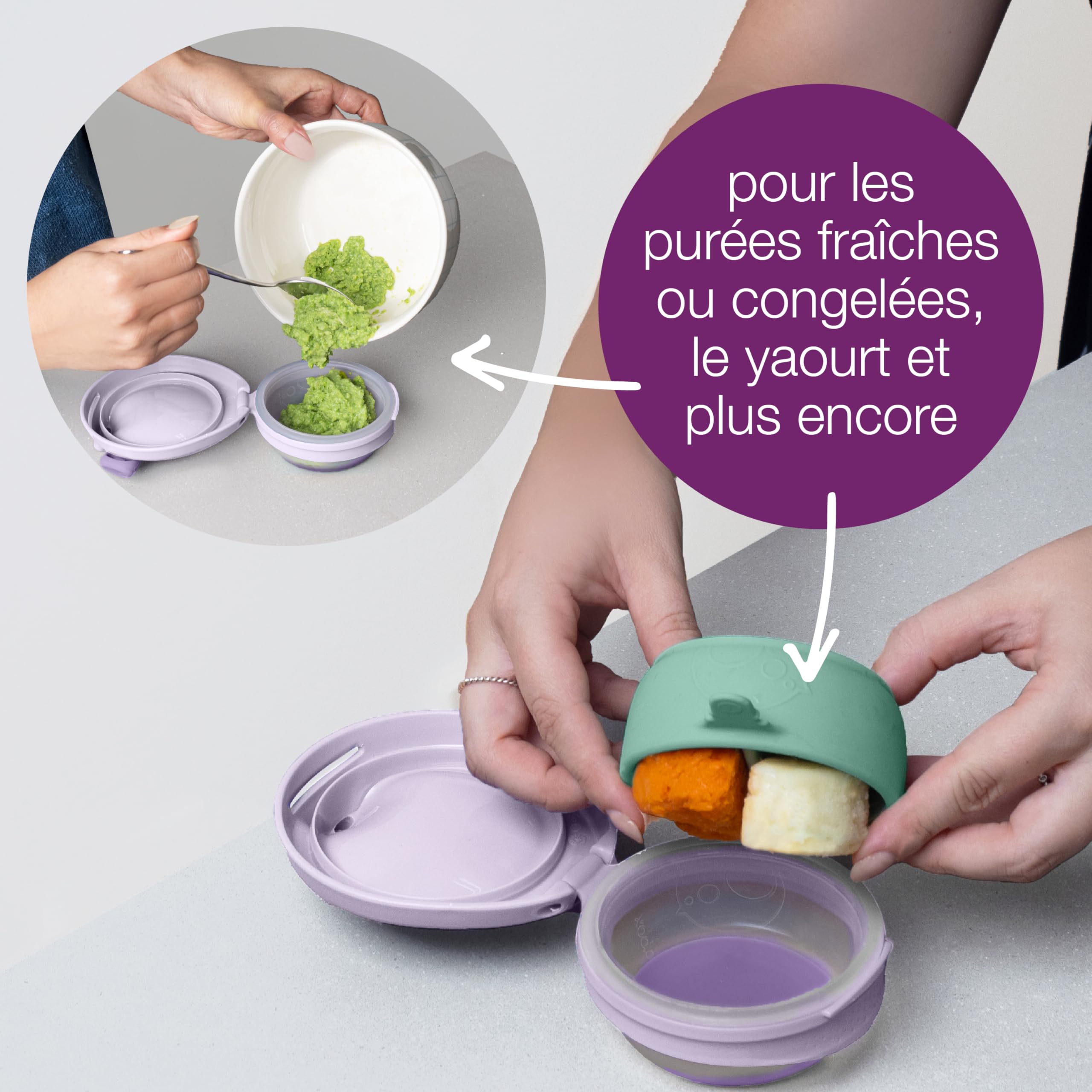 b.box Fill+Feed | Boite Repas Réutilisable pour Bébé | Boite de Conservation Alimentaire en Silicone avec Couvercle | Passe au Lave-Vaisselle et au Micro-ondes | Sans BPA | Dès 4 Mois | 110 ml