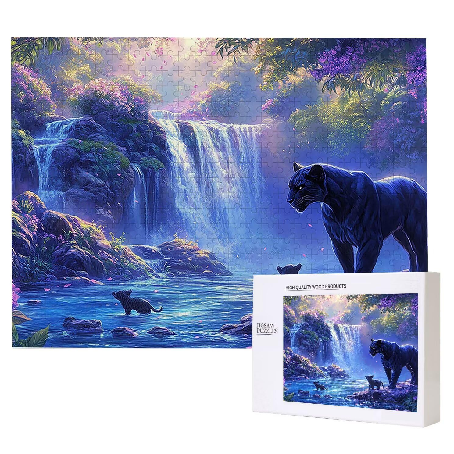 Puzzle dla dorosłych, 5000 sztuk, trudne drewniane puzzle, gra, gra logiczna, gra ręczna, dekoracja rodzinna, kreatywna rozrywka, prezent 105 x 156 cm lampart wodospad K0F-246