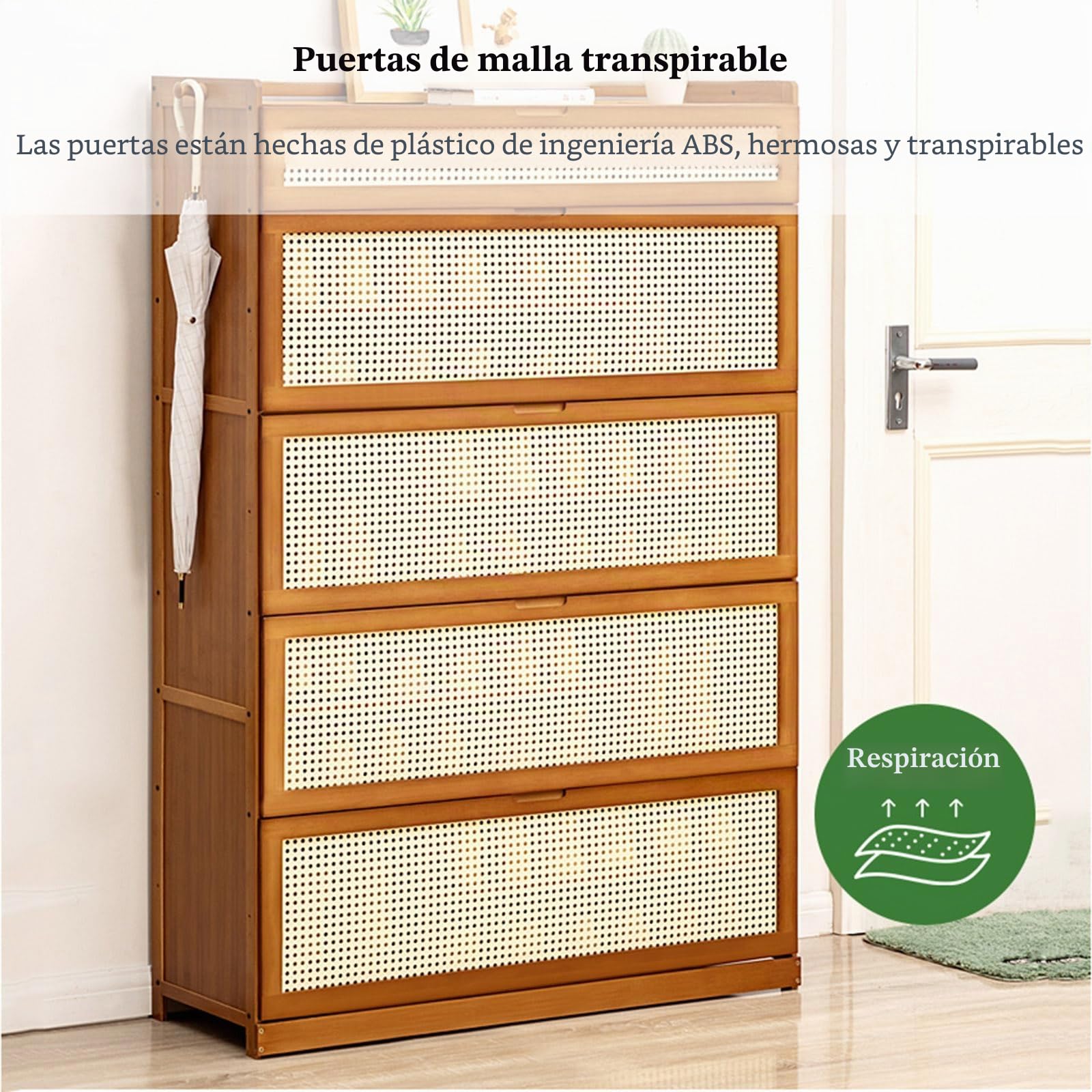 Genérico Mueble Zapatero de Bambú con Puertas Abatibles, Armario Zapatero Organizador con 2 Ganchos, Organizador de Zapatospara Pasillo Sala de Estar, Dormitorio, Ancho 33cm (100×33×115cm)