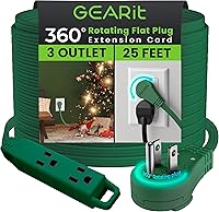 Vista 48 de GEARit Cable de extensión de enchufe plano giratorio de 360° (4.57 m, blanco) Extensión múltiple de 3 tomas de corriente, cable de 16 AWG, adaptador