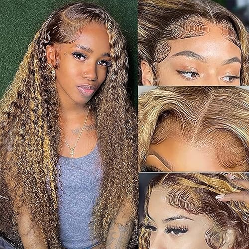 Miniatura 30 de Pelucas de cabello humano ondulado profundo con encaje frontal de 13 x 4, densidad del 180 %, pelucas de cabello humano rizado con encaje frontal