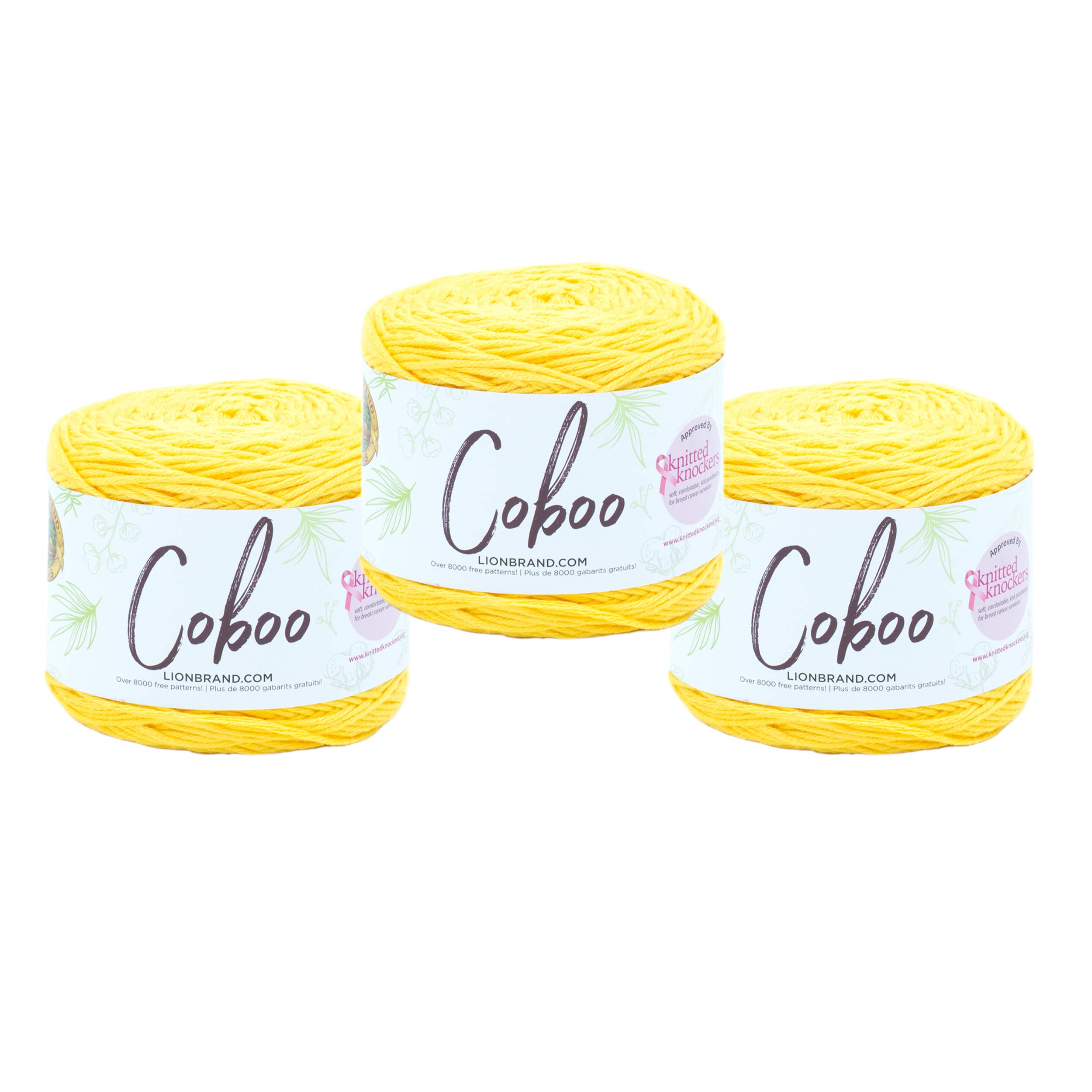 Lion Brand Yarn, Coboo Cotton Blend Crochet Yarn, Yellow, 3 Pack — image 1