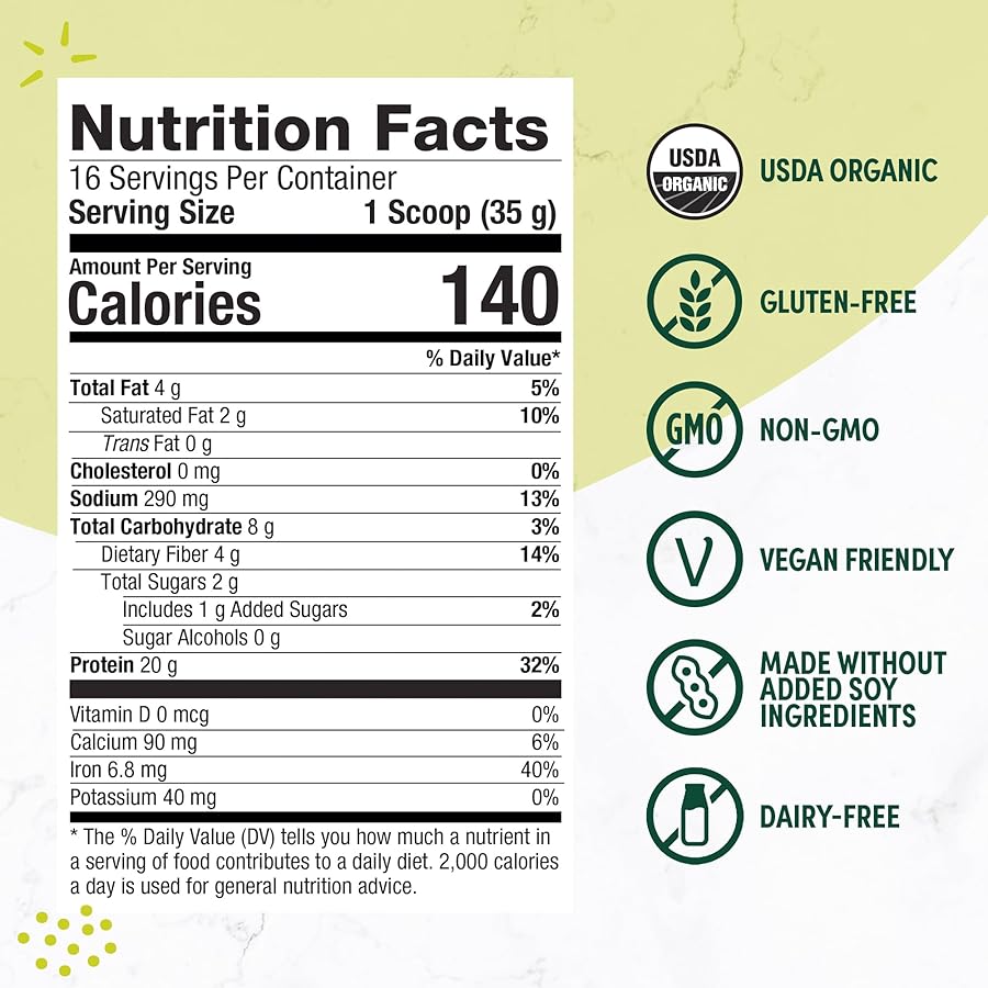 Purely Inspired Plant-Based Protein Powder for Men & Women, Creamy French Vanilla (16 Servings) - Vegan & Organic - 20g of Pea Protein Powder for Smoothies & Shakes - Dairy-Free, & Gluten-Free - image 4