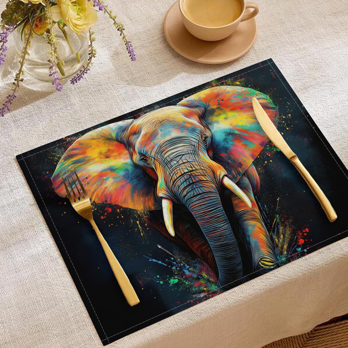 Set de table lavable pour Pâques et printemps motif éléphant