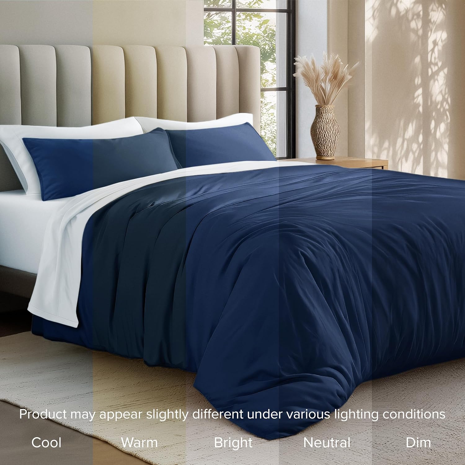 Bare Home 100% Organic Cotton Jersey Duvet Cover Set - Ultra Soft - 100% Cotton - 2pcs - Corner Ties - Button Closure - BedDuvet Cover & Pillow Shams (Twin/Twin XL, Dark Blue)