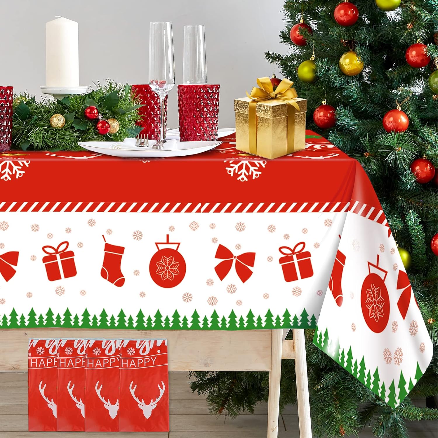 Nappe Jetable En Plastique De Noël 54x108, Couverture De Table Rectangulaire Pour Fête