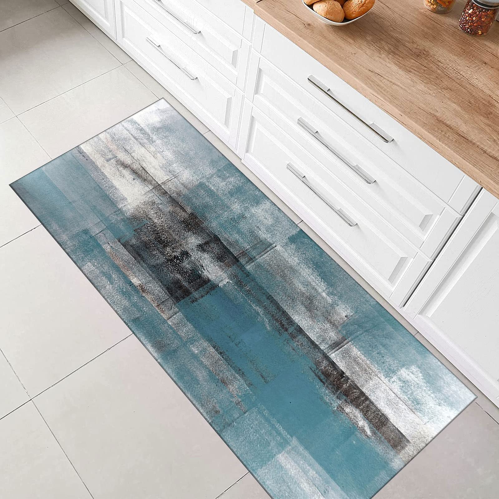 Läufer Teppich Flur rutschfest Teppich für Küche Wohnzimmer Modern Abstrakt Design