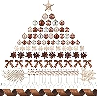 Vista 15 de Poen 108 piezas de adornos para árbol de Navidad, incluyendo bola de Navidad, purpurina, flores de Pascua, lazos, bayas, tallos, hojas, copos