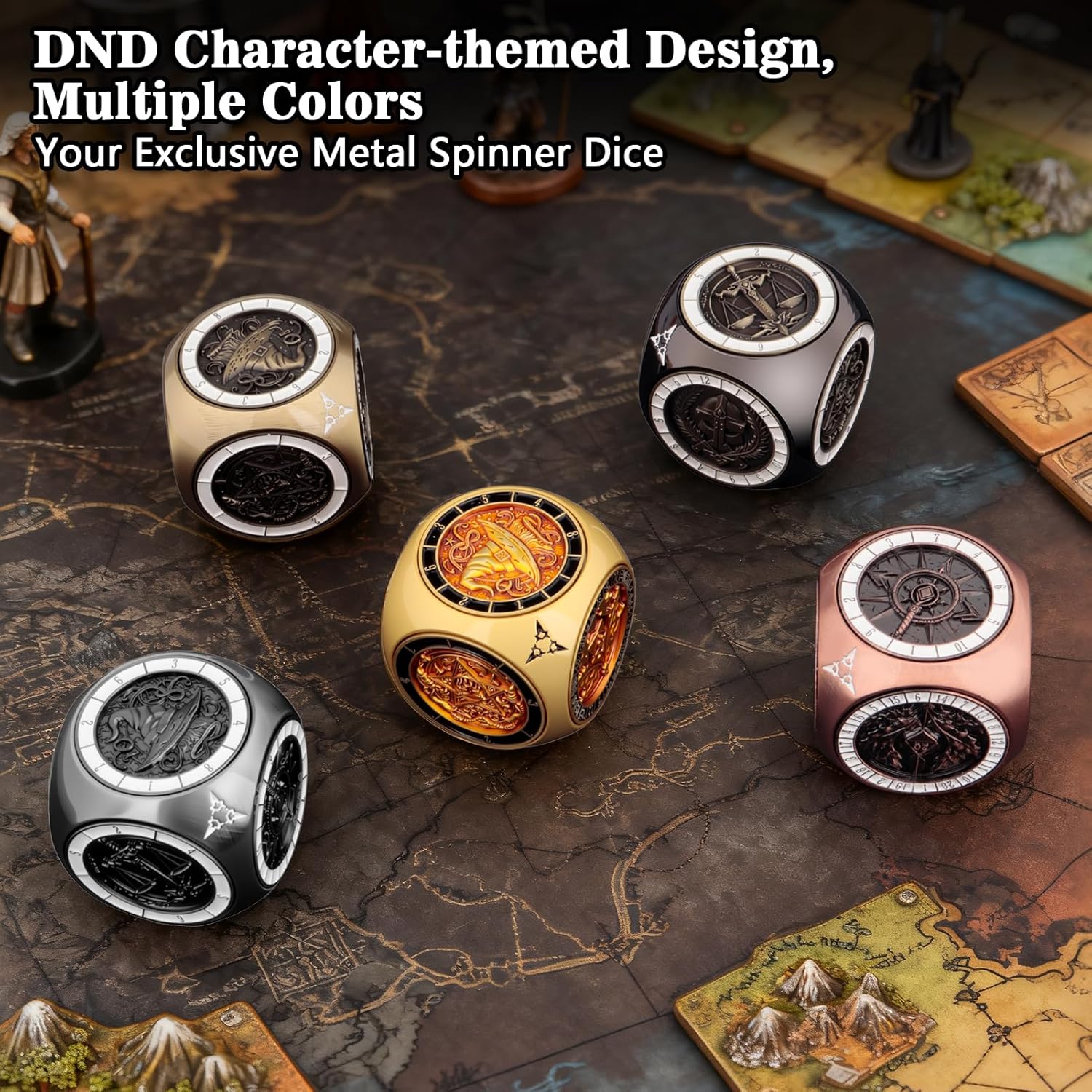 PJOY Metal DND Spinner Dice Set 7 in 1 Dungeons and Dragons Dice Gamer Gifts