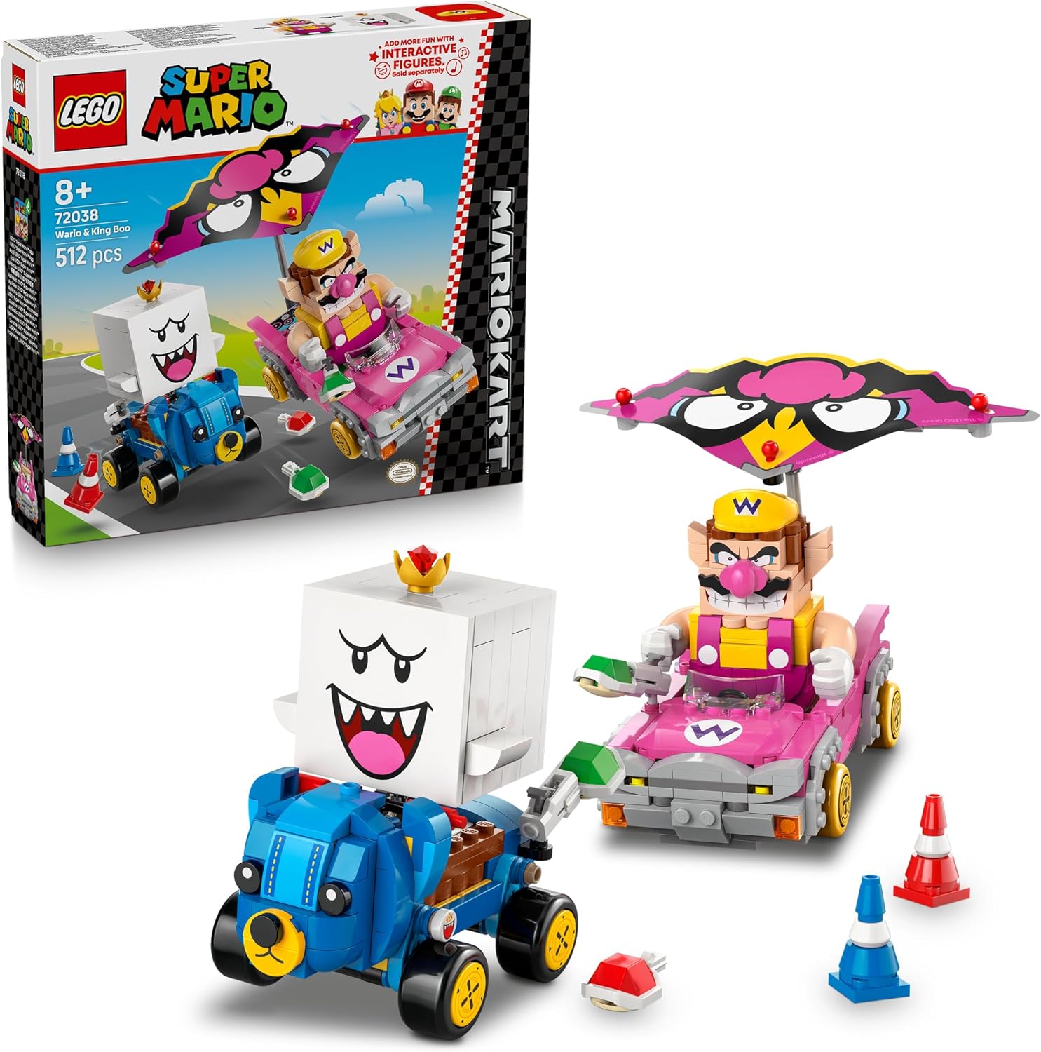 Lego Super Mario Kart(TM) - Wario and King Teresa Toy Birthday Present Blocks Boys Girls Kids 8 9 10 Elementary School Mario Merchandise Game 72038