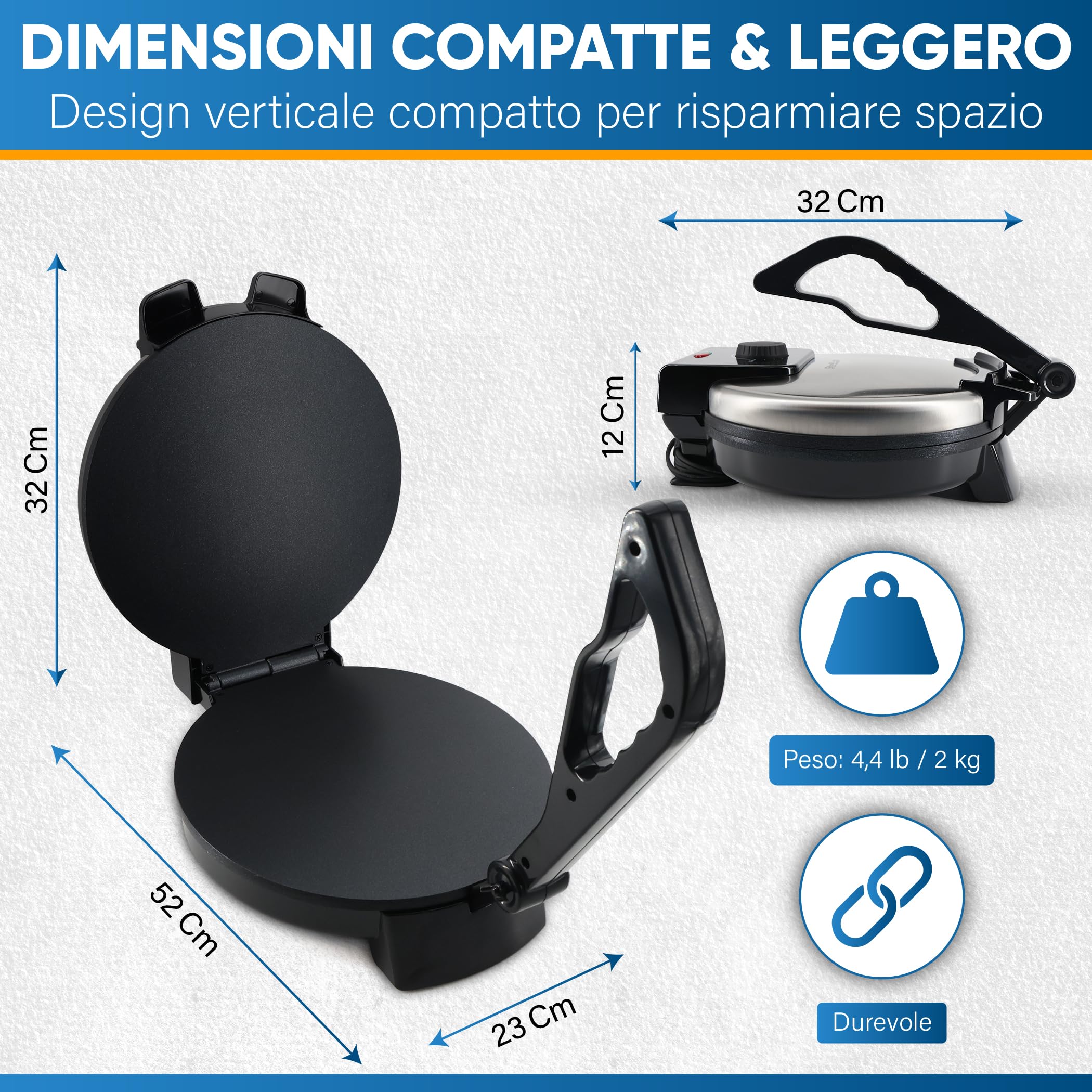 StarBlue Roti-Maker 25,4 cm con riscaldatore Roti gratuito e manico rimovibile - Indian Chapati Tortilla, Roti AC220-240 V 50/60 Hz 1200 W, spina europea
