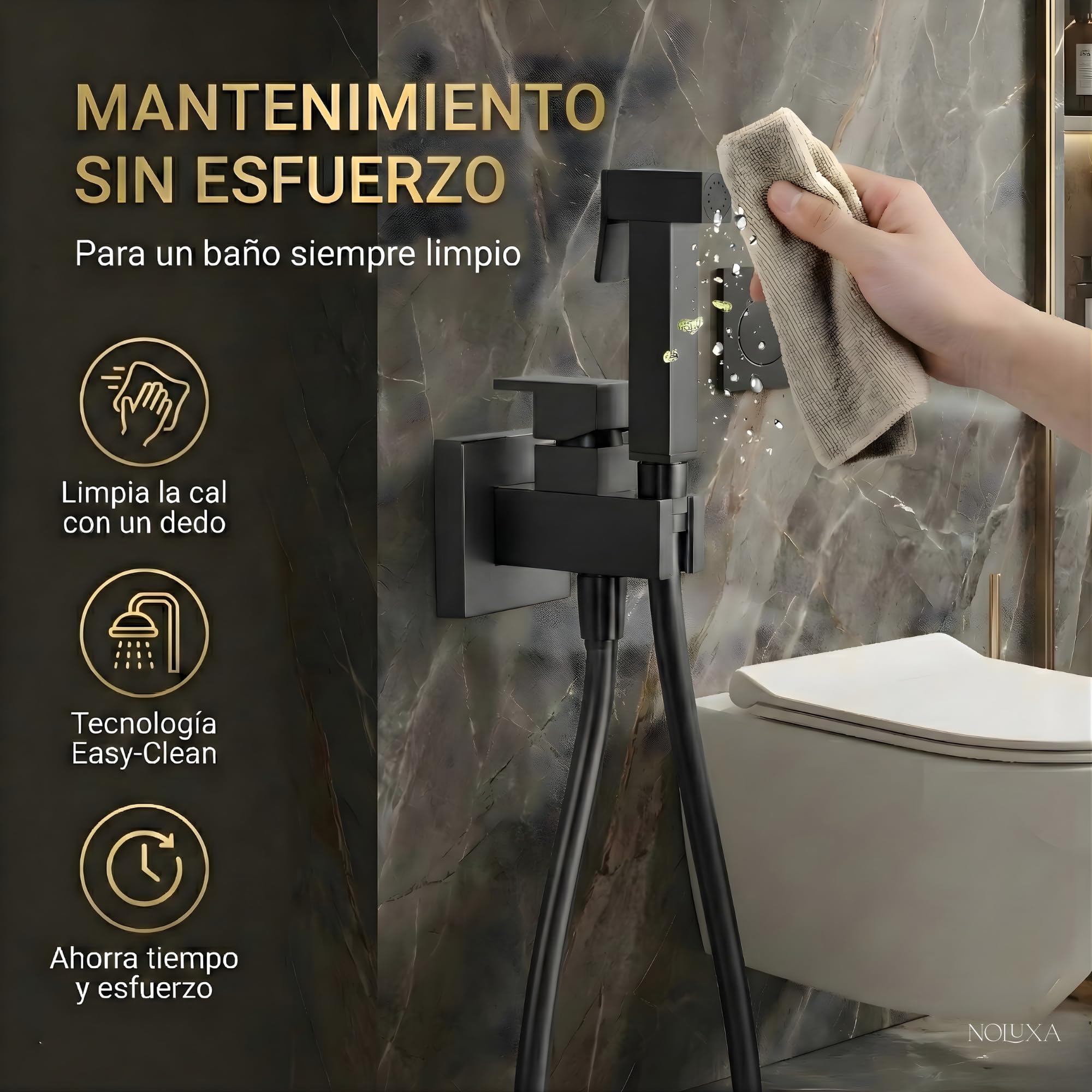 IMEX - Ducha Bidet Agua Fría y Caliente Color Negro | Grifo Bidet Empotrado para WC Black Gun Metal | Ducha Higiénica Monomando para Inodoro | Grifería Sustituto de Bidé | Serie Irlanda