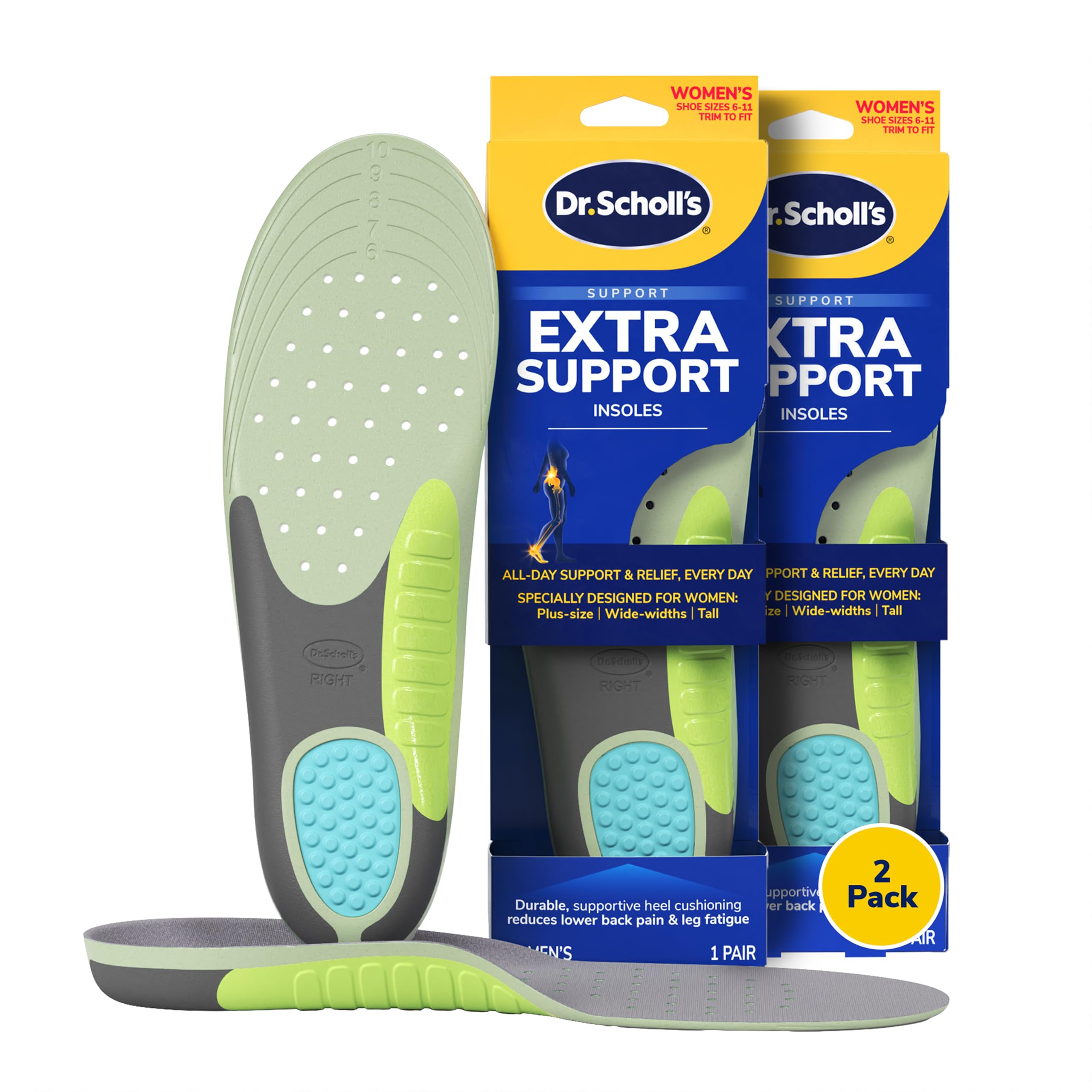 Dr Scholls Extra Support Shoe Insoles for Women Size 6-11 2 Pairs Designed for Plus-Size and Tall Women