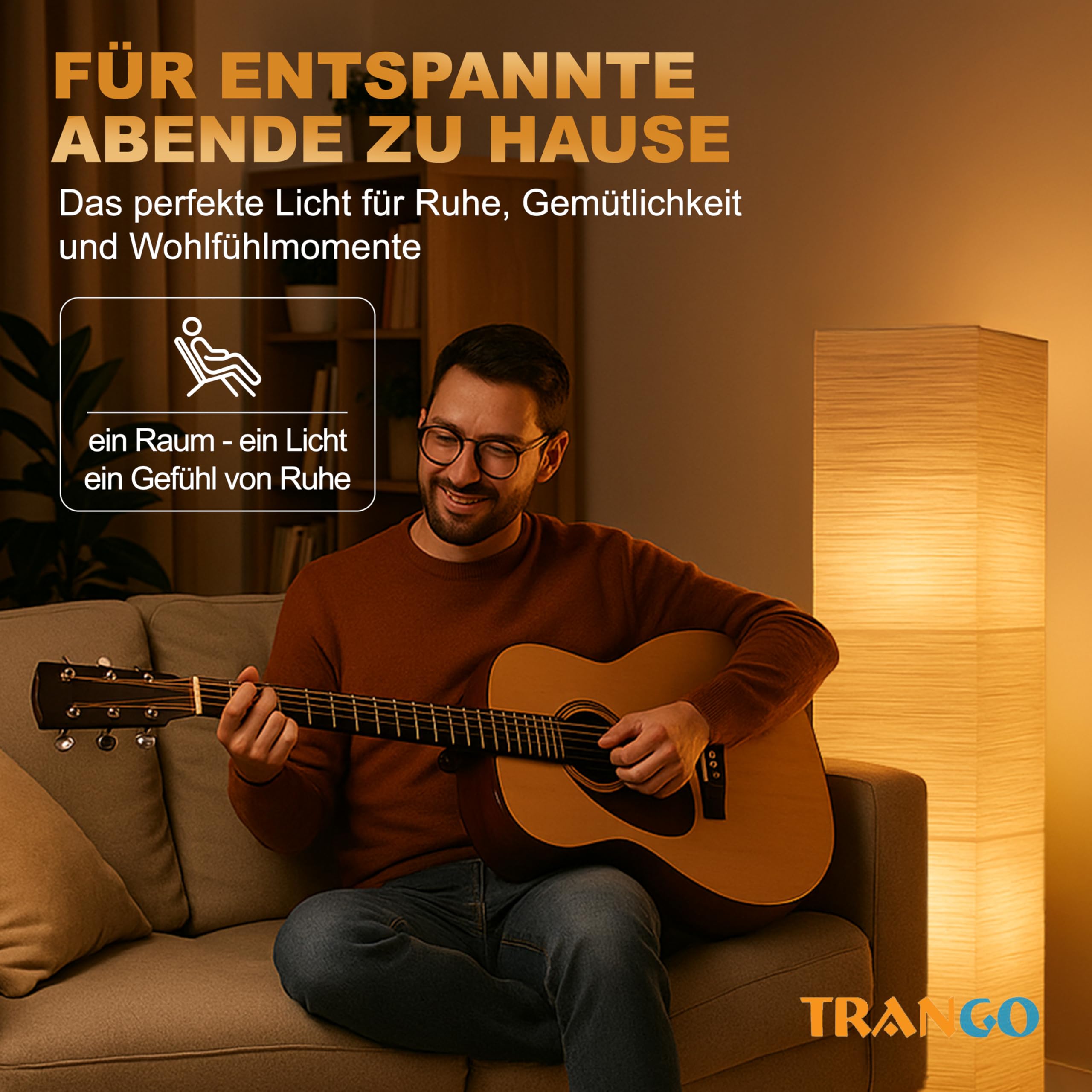 Trango LED Stehlampe OSLO 1213L – 125 cm hoch, eckig – Reispapier-Lampenschirm in Beige – inkl. 2x E14 LED 5W warmweiß – modernes Design