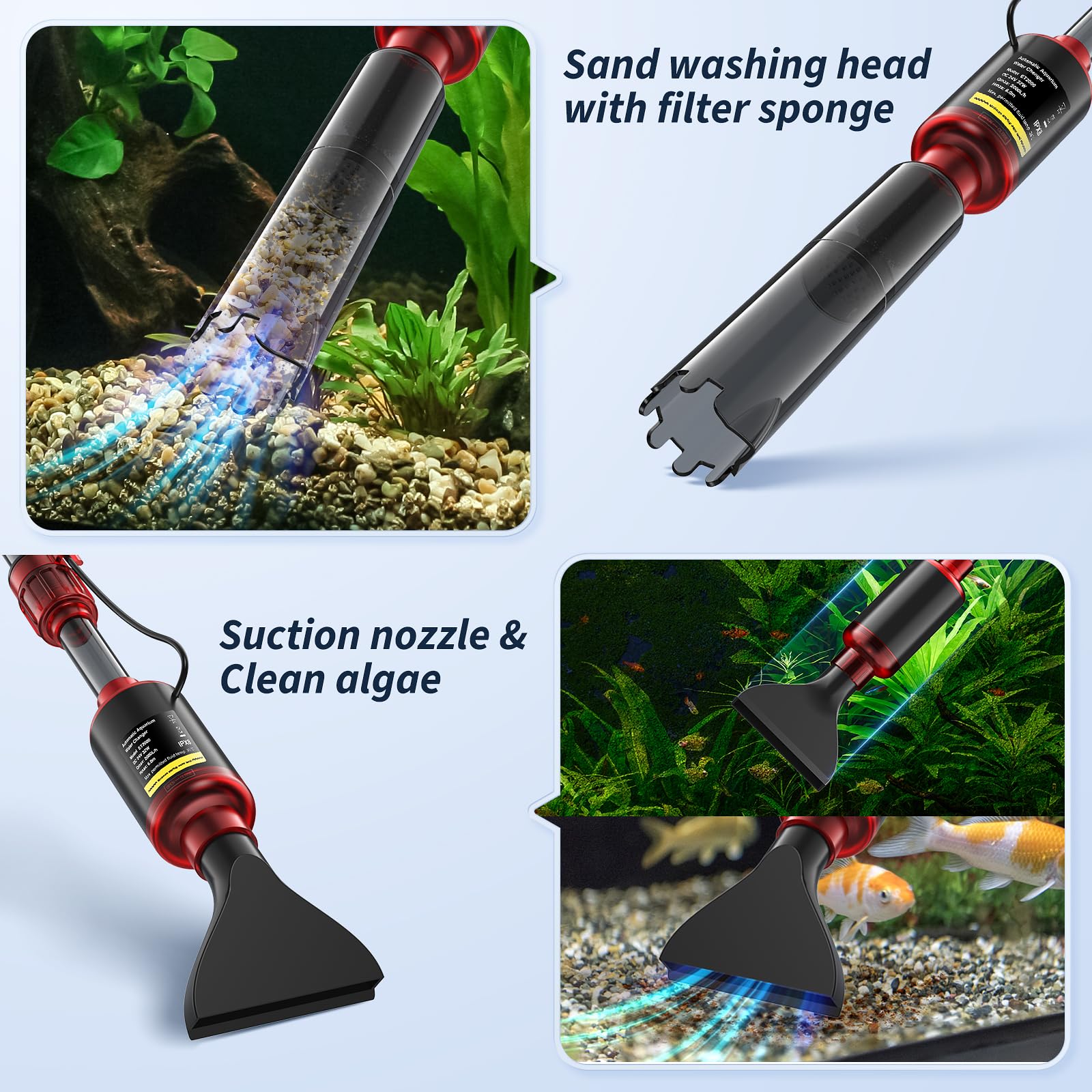Mildhug Nettoyeur de gravier électrique pour aquarium - Outils de nettoyage électriques pour aquarium - Débit d'eau réglable