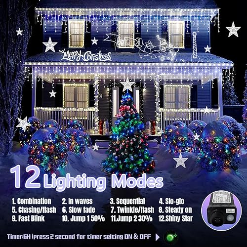 Miniatura 4 de 960 luces LED de Navidad de 98 pies, impermeables, 8 modos de luces de hielo para exteriores con memoria y temporizador, luces de hadas colgantes