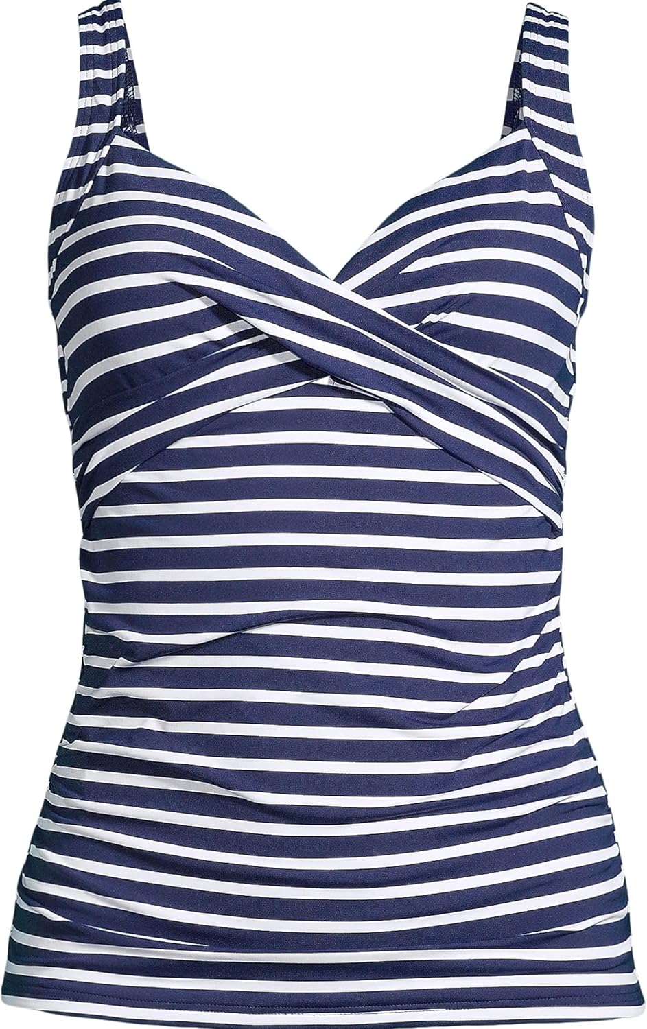 Lands' End Womens Sweetheart Wrap Underwire Tankini Top Deep Sea/White Media Stripe Regular 6 - Image 3