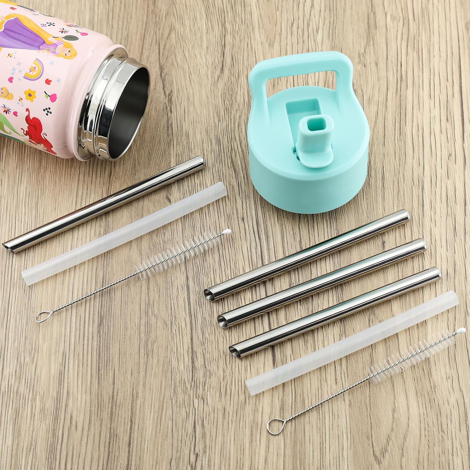 4Pcs Replacement Metal Straws for Simple Modern Kids Water Bottle 14oz BPA-Free Reusable 304 Stainless Steel Replacement Straws with 2pcs Brushes Parts, Eco Reusable Metal Straws (14 OZ)