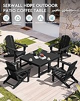 Vista 8 de SERWALL Mesa de centro al aire libre, mesa de centro de HDPE Patio para exterior, rectangular, negro