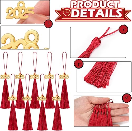 Miniatura 10 de 100 piezas de borlas sedosas con 100 piezas de dijes de metal 2023 para graduación, llavero, aretes, fabricación de joyas, adornos de gorra de