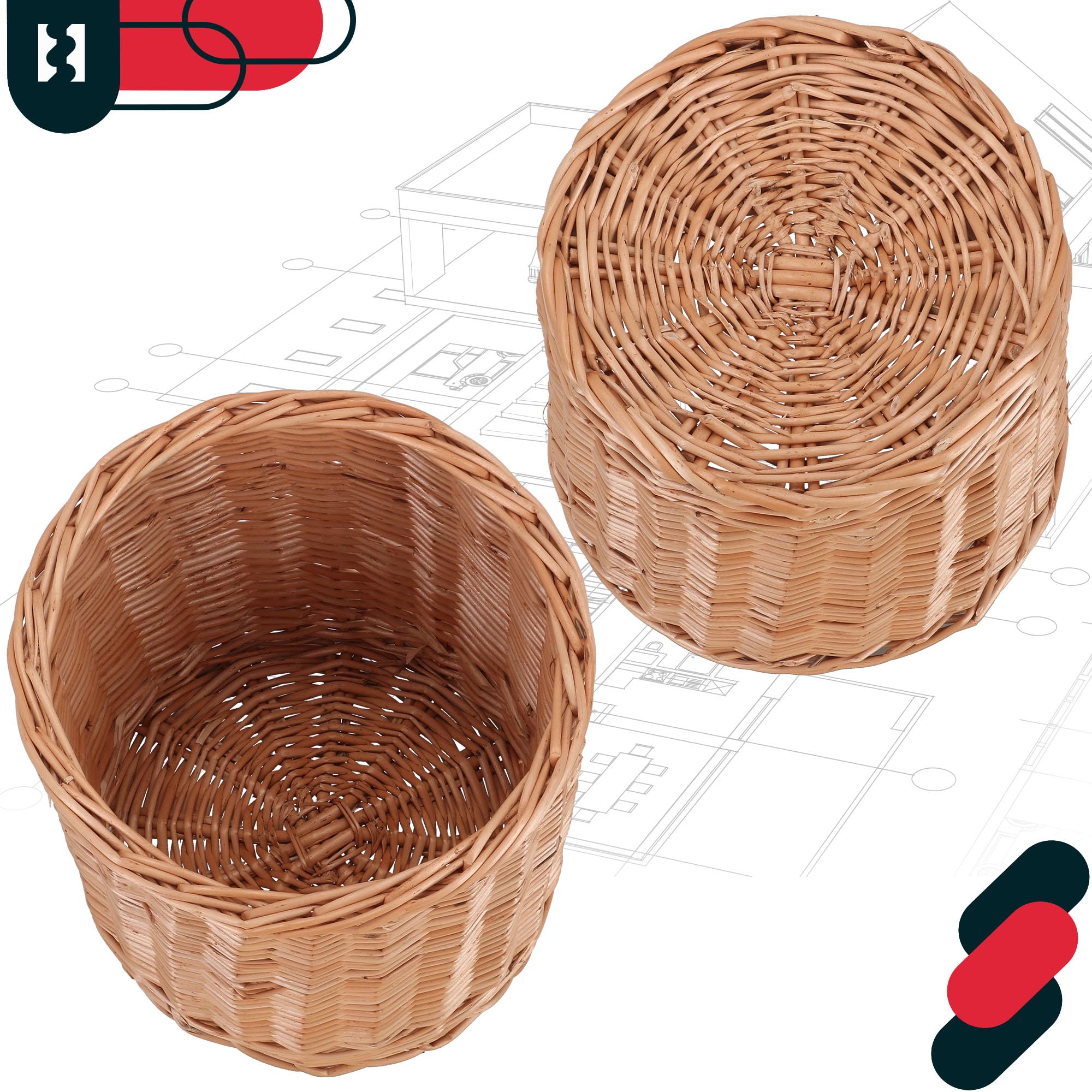 KOTARBAU® 2 x De Fleur en Osier pour Balcon Naturel 25x23cm Cache Pot Plante Interieur |Cache-Pots De Fleurs |Cache-Pot Osier |Panier Plante |Panier Osier Plante |Cache Pot Rotin |Grand Cache Pot