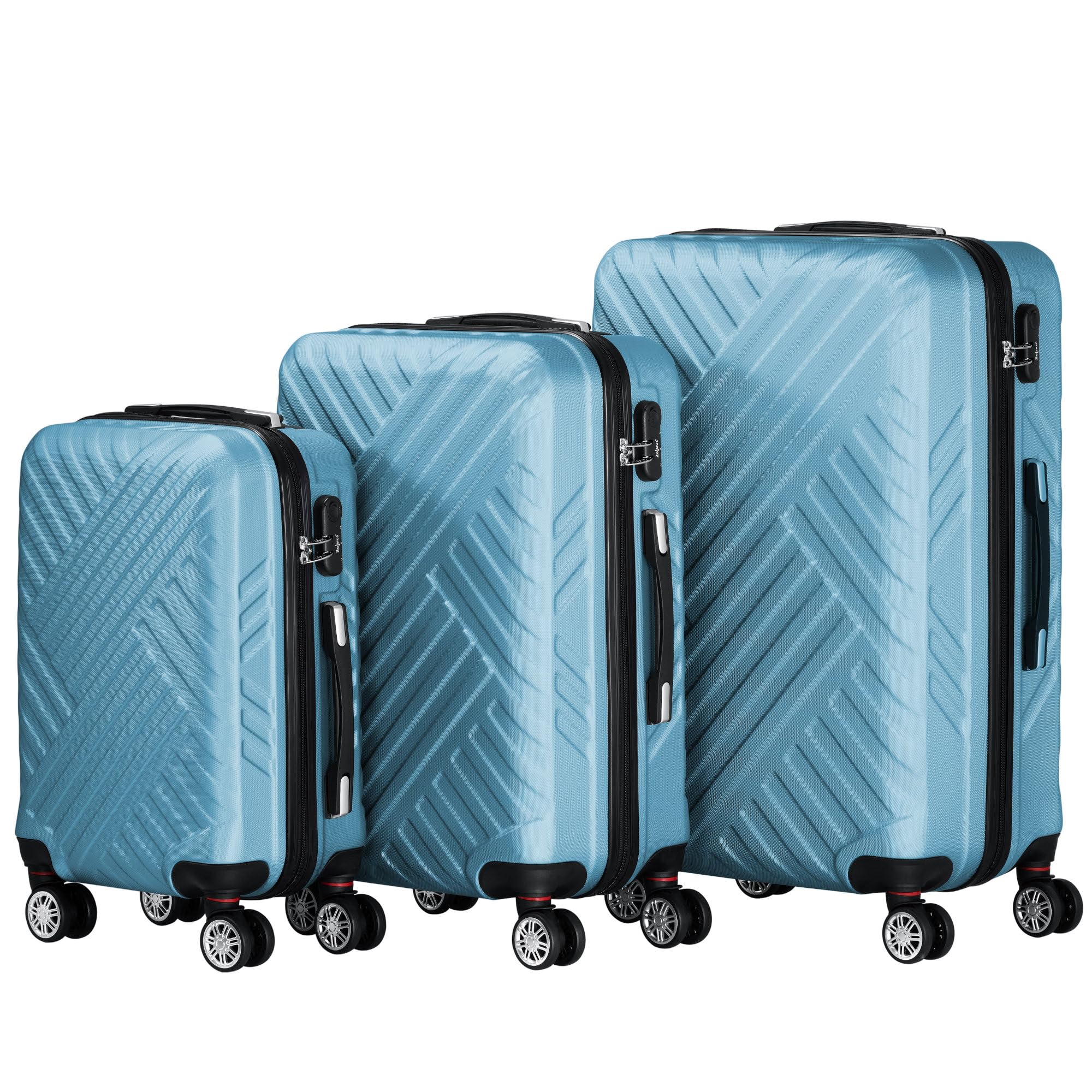 Zelsius Set di valigie 3 pezzi, blu acciaio | Valigia rigida in ABS con chiusura a combinazione, Ruote doppie e divisorio interno