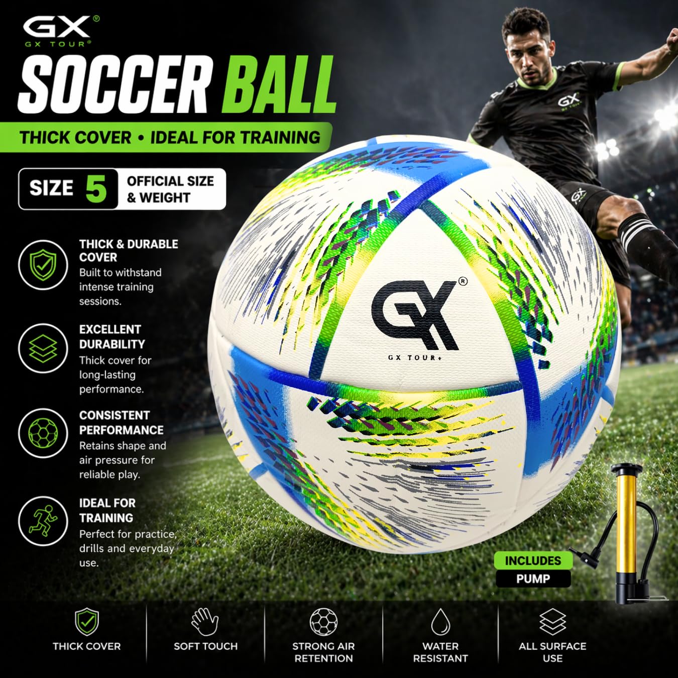 PU Fußball Größe 5 Thermo Bonded Seamless World Cup Edition Blau/Gelb/Grün