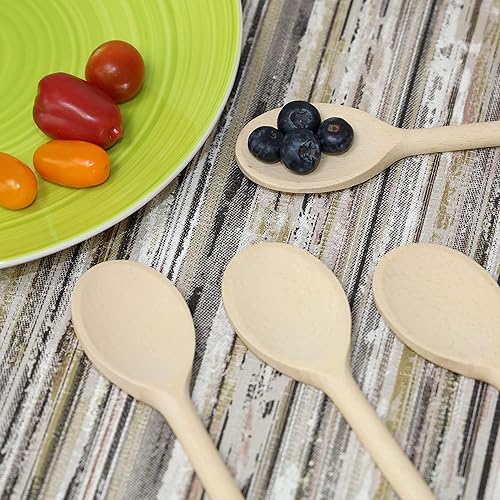 Miniatura 4 de Juego de cucharas de madera de 12 pulgadas de largo Cucharas de mezcla de madera de haya natural para hornear, cocinar y revolver Juego de 6