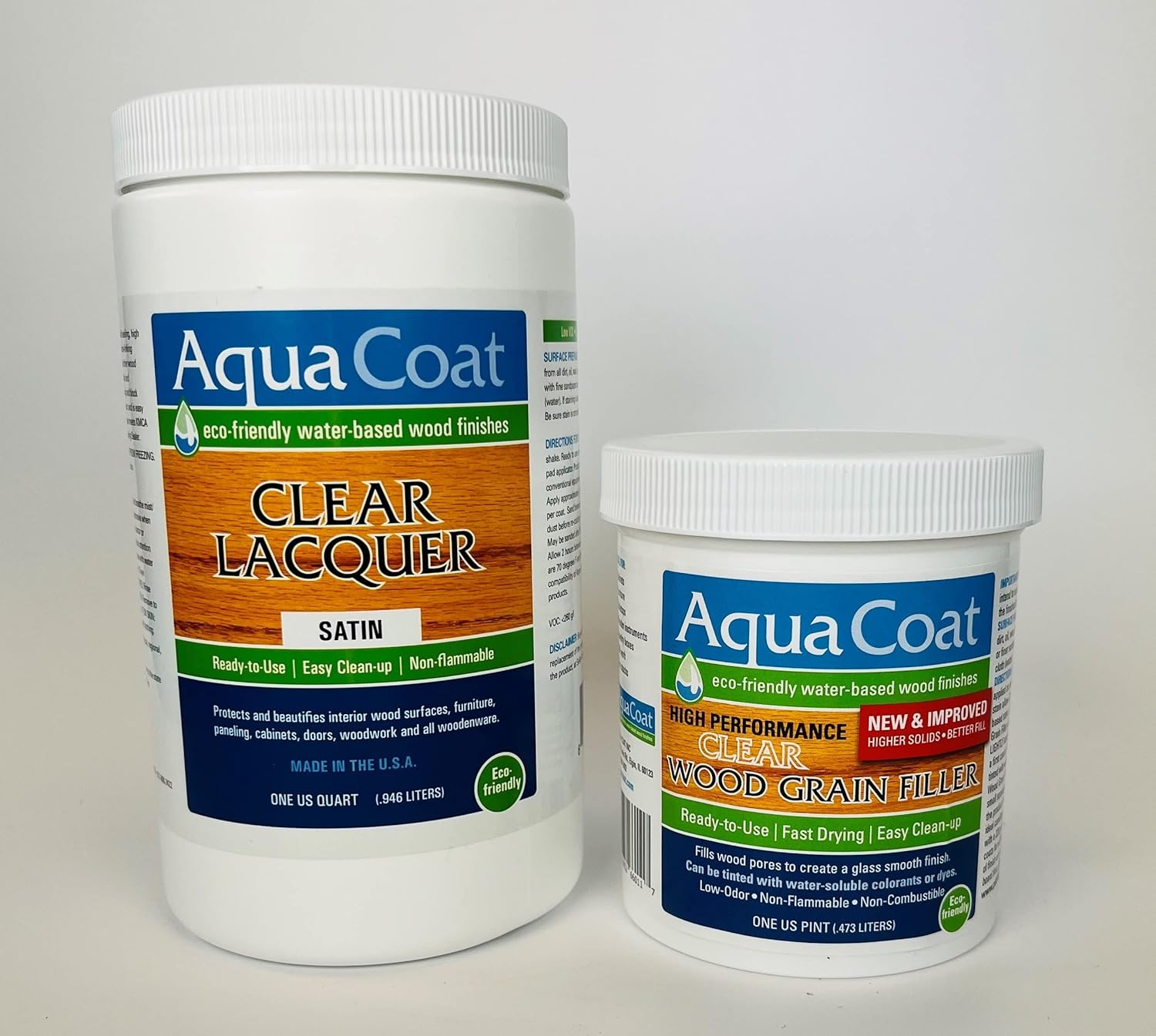 Aqua Coat Water Based Wood Finishing Bundle High Performance Clear Wood Grain Filler Gel