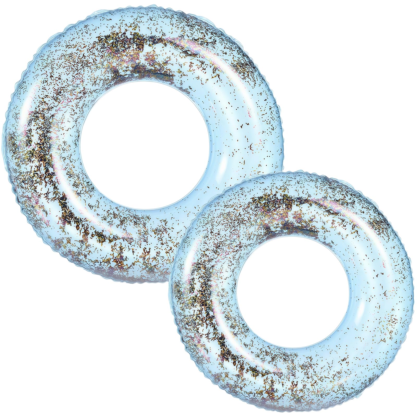 2 Pack Pool Inflatables Swimming Rings 70cm and 90cm, Blue Inflatable Pool Water Toys Pool Floats,Sequins Swim Rings, Inflatable Rubber Rings for Beach Paddling Pool Summer Toys