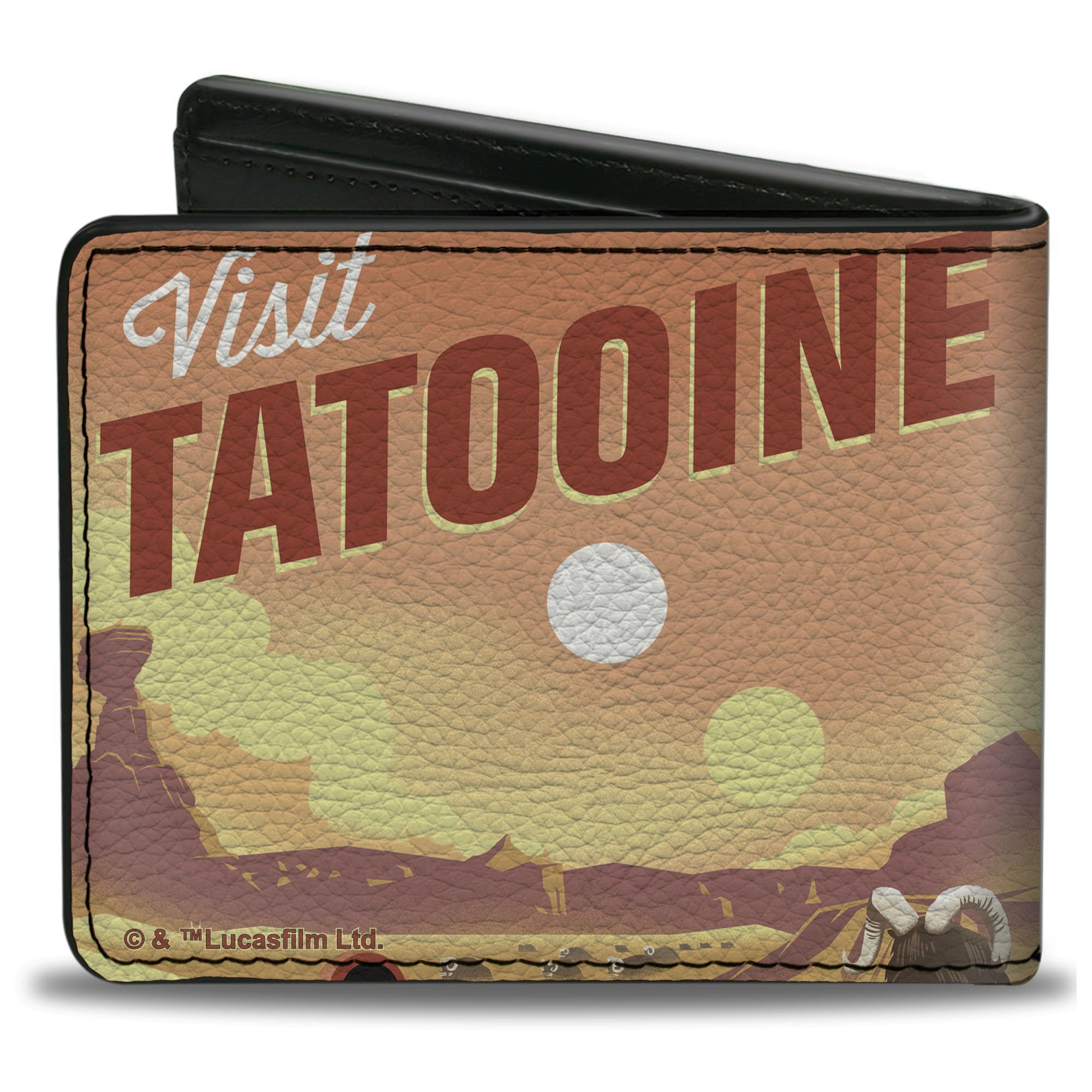 Buckle-Down Star Wars Wallet, Bifold, Luke Skywalker Visit Tatooine Landspeeder Pose Bantha Landscape, Vegan Leather