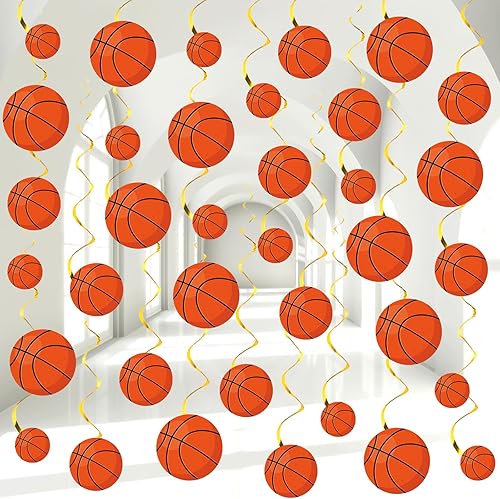 Qyeahkj 84 piezas de decoración de fiesta de baloncesto espirales colgantes para baloncesto, suministros de fiesta de cumpleaños, recortes de papel