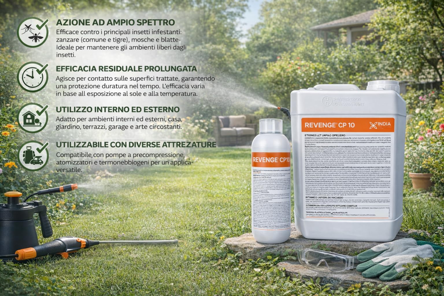 Ossian Revenge CP 10 Insetticida Concentrato Cipermetrina 10% | Antizanzare Tigre e Comune, Mosche e Scarafaggi | Uso Interno ed Esterno | Azione Residuale | Diluizione in Acqua (5 LT)