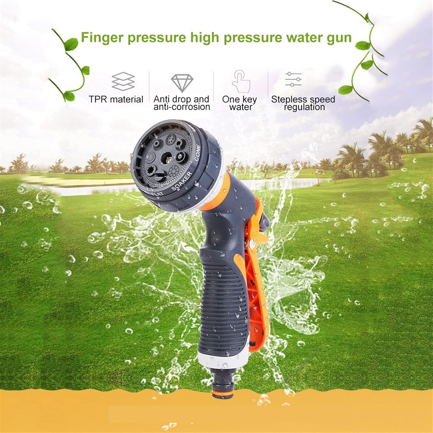 Xiaohu Adjustable Garden Hose Nozzle High Pressure Garden Watering Spray Gun Adjusting Nozzle 8 Modes Watering Lawn and Garden Pets Shower Hand Washing Tool (Color : Only Sprayer)