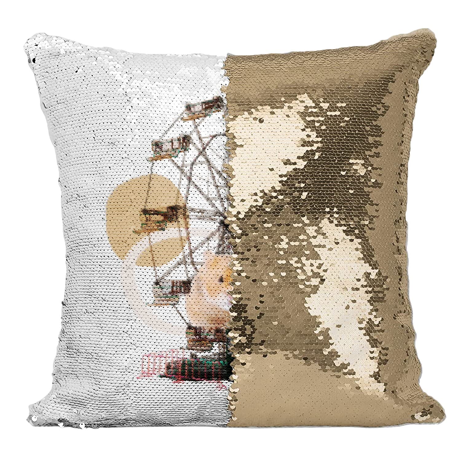 Coussin Hamster animal fantastique housse sequin paillettes doré