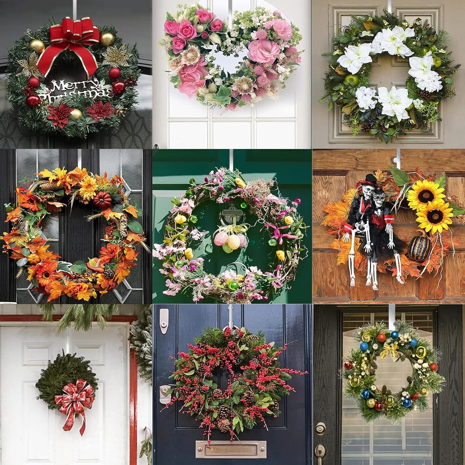 Wreath Holder for Cemetery, Front Door, Halloween & Christmas Decorations - 4 PCS Over The Door Wreath Hanger