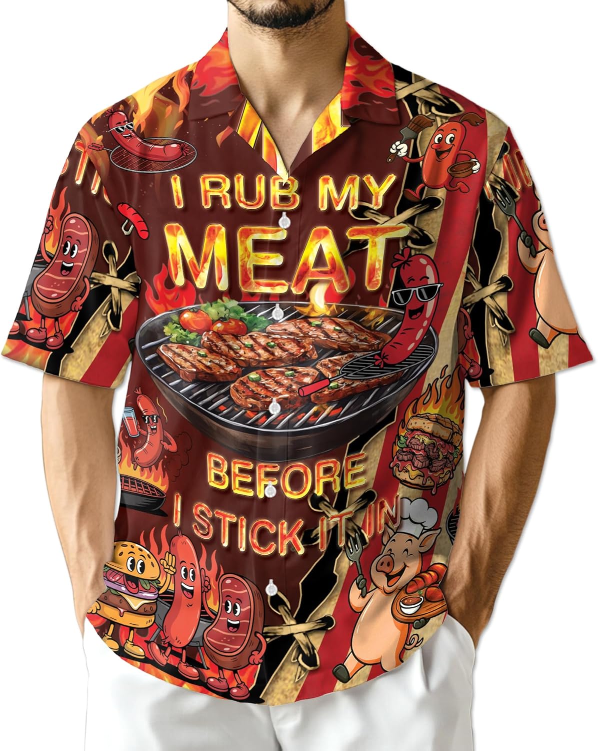 Funny Chicken Wing BBQ Hawaiian Shirt for Men Women, Fastfood Lovers Button Down Summer Beach Short Sleeve, S-5XL