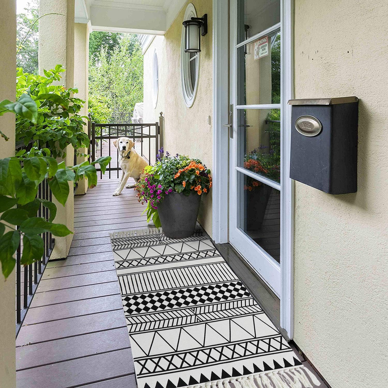 KIMODE Moroccan Cotton Area Rug 2' x 4.3'| Fringe Throw Rugs| Hand Woven Diamond Print Tassel Welcome Door Mat| Entryway Floor mat | Washable Floor Runner Rug| Porch Kitchen Living Room Carpet