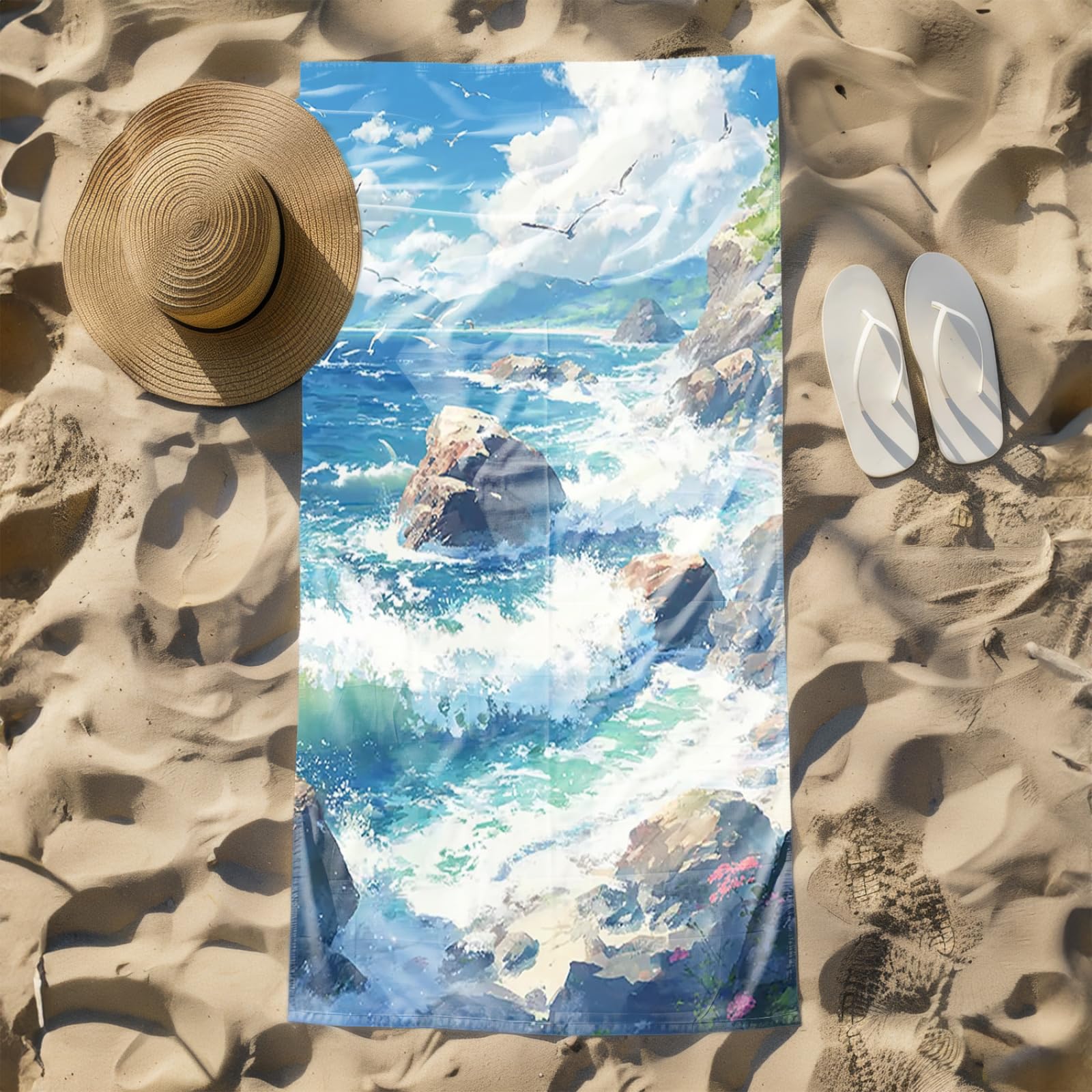 Tapis de Plage XXL Anti Sable Pierres Plage Serviette Piscine Adulte,Natte De Plage Pliable, Voyage Accessoires De Plage Camping,Serviette de Bain Personnalisée