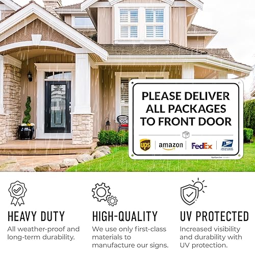 Vista 332 de Cartel de entrega del paquete, letrero de instrucciones de entrega, 10 x 7 pulgadas, aluminio 040 libre de óxido, resistente a la decoloración