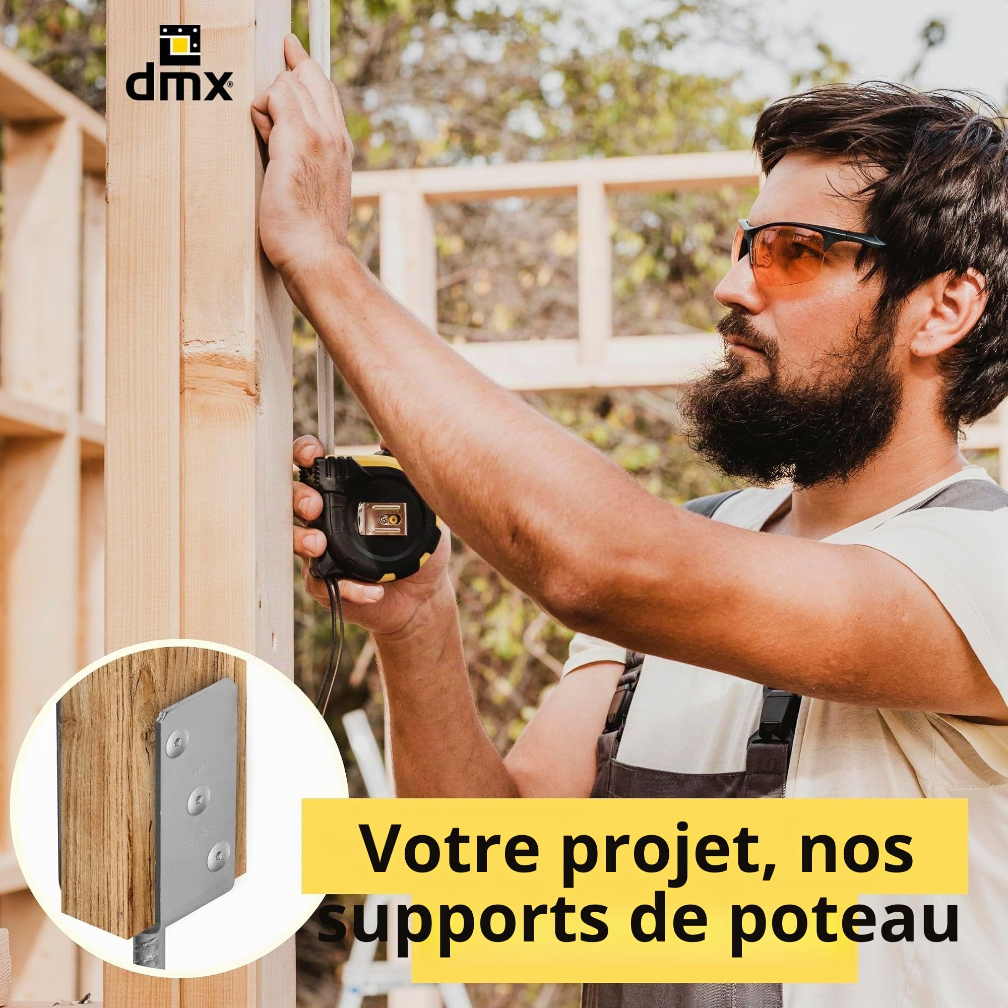 DMX - Supports de poteau en U - Lot de 6 ancrages de poteau - Connecteurs de bois - Patte de poutre profil U - Support de poteau 70x70 - Support de poteau à encastrer - Pied de support pour poteaux de