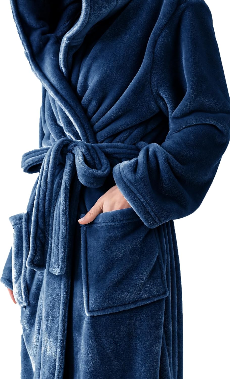 Robes for Women - Hooded Plush Fleece Bathrobe with Sash & Pockets, Full-Length Lightweight Spa Robe - Image 4
