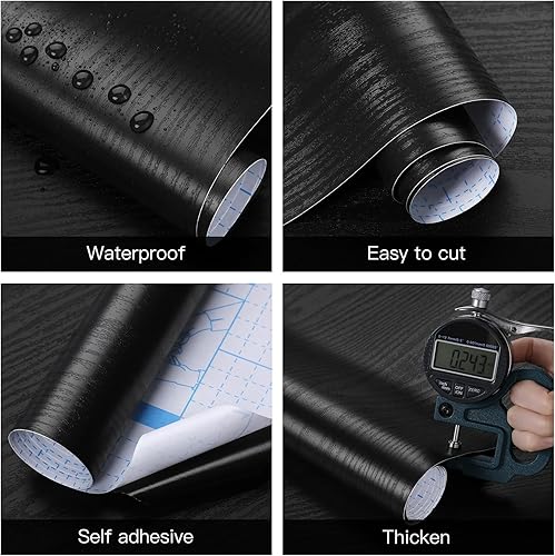 Miniatura 4 de Papel de contacto de madera de 17.7 x 472 pulgadas, papel de contacto de madera negra, papel de contacto negro, papel de contacto de madera negra,